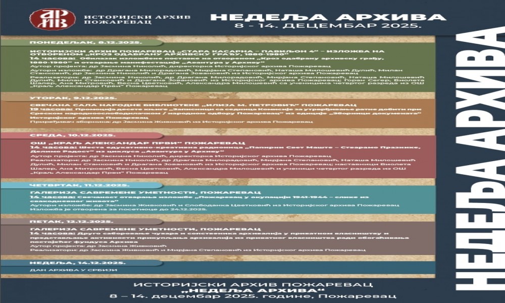 Počinje "Nedelja Arhiva" u Požarevcu