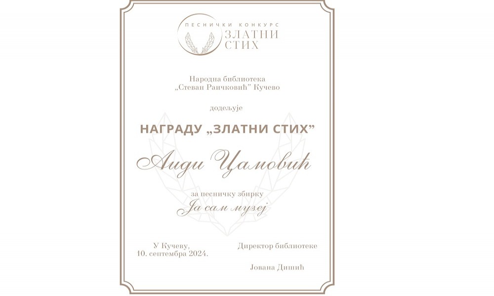 Nagrada "Zlatni stih" za 2024. godinu Aidi Camović