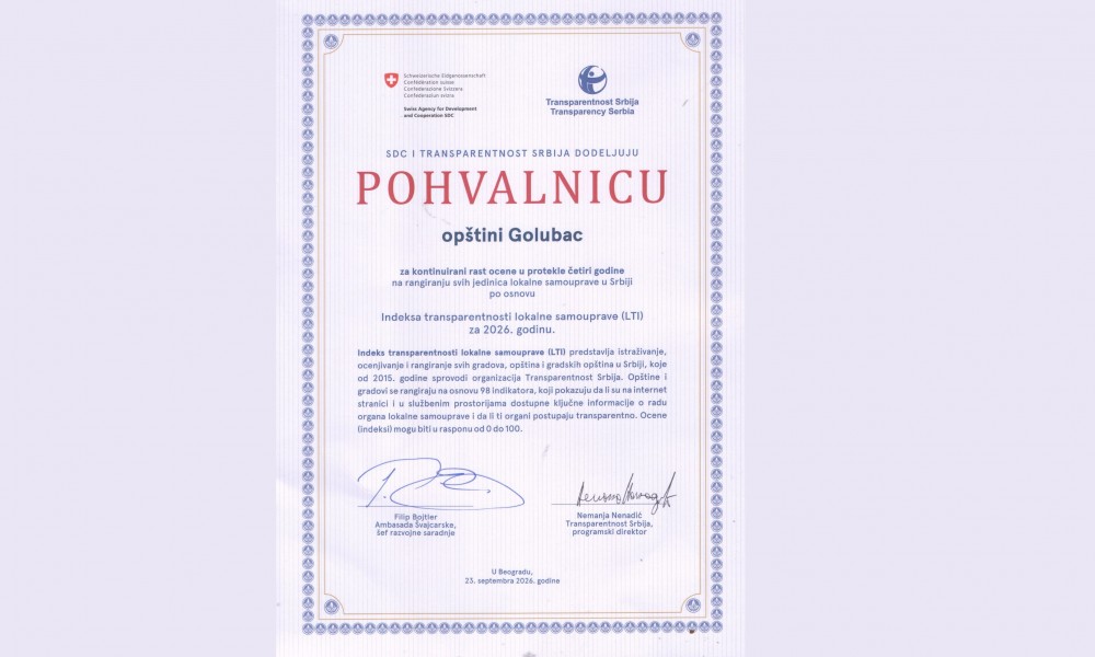 Golubac unapređuje transparentnost lokalne samouprave